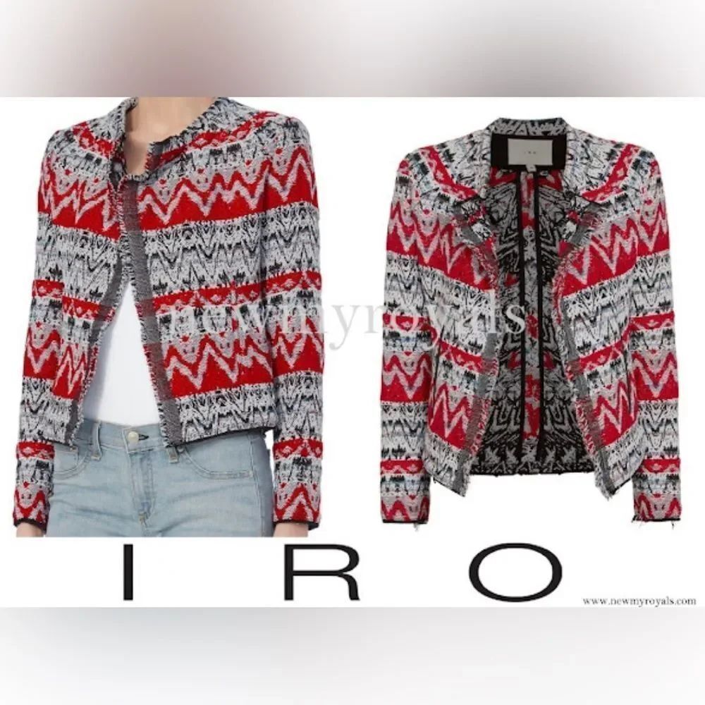 IRO Women's Red and Black Patterned Jacket, S